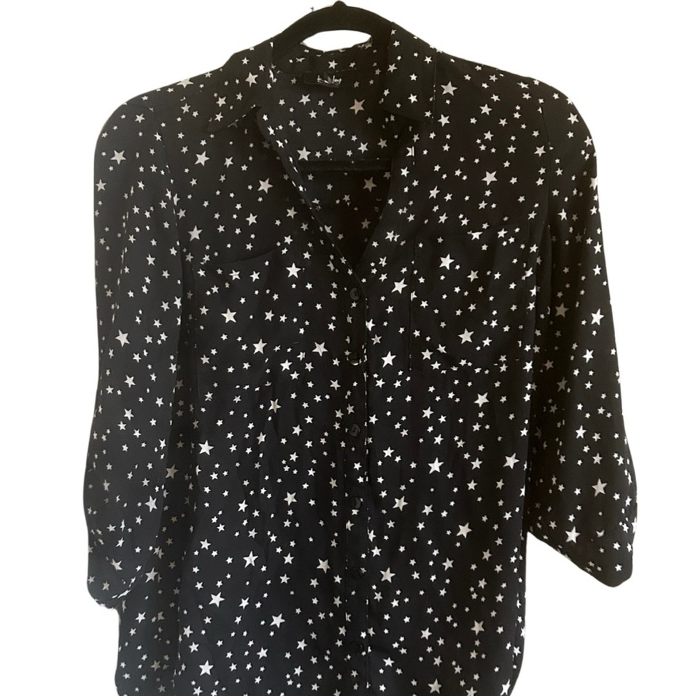 Black and White Star Pattern Button Down Shirt